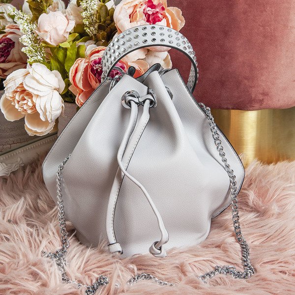 Szara torebka na ramię ze srebrnymi dżetami - Torebki