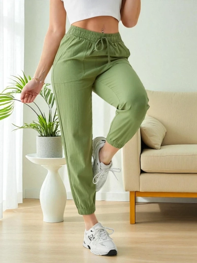 Ženske Joggery Hlače Flora Svetlo Zelene 100% Bombaž Udobne