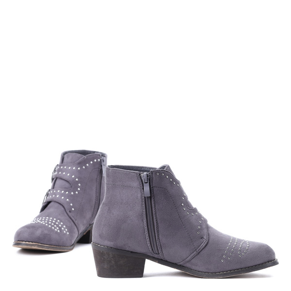 Szare botki na obcasie z dżetami Amelie- Obuwie