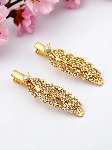 Royalfashion Sponka do vlasov so štrasom v tvare listu Crystal Leaf