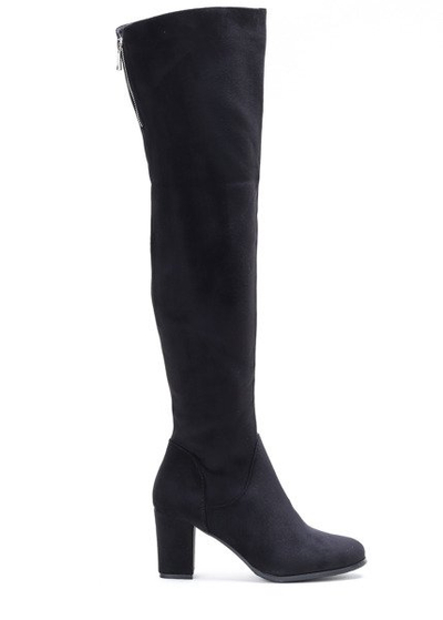 Czarne, długie kozaki na słupku Kenza - Obuwie