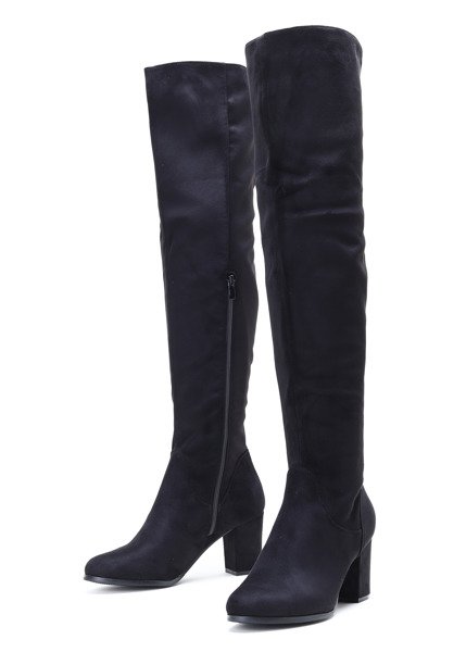 Czarne, długie kozaki na słupku Kenza - Obuwie