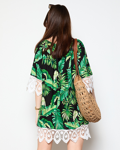 Dámska čierna blúzka s listami PLUS VEĽKOSŤ - Oblečenie