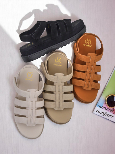 Ženski sandali Callista Camel na platformi Royalfashion ekološko usnje