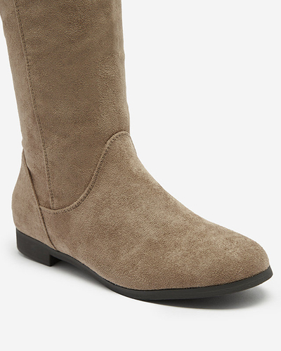 OUTLET Dámske čižmy z eko-semišu v svetlohnedej farbe Ifanell- Obuv