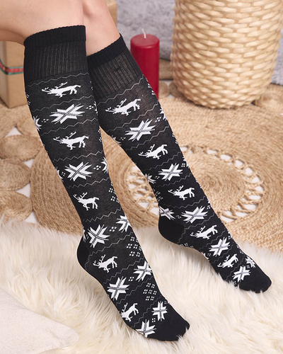 Dámske čierne dlhé vianočné ponožky - spodná bielizeň