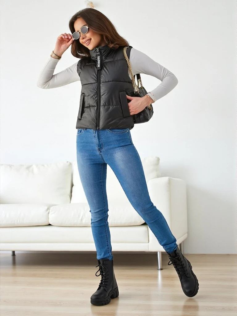 Royalfashion Dámska krátka bezrukávová bunda