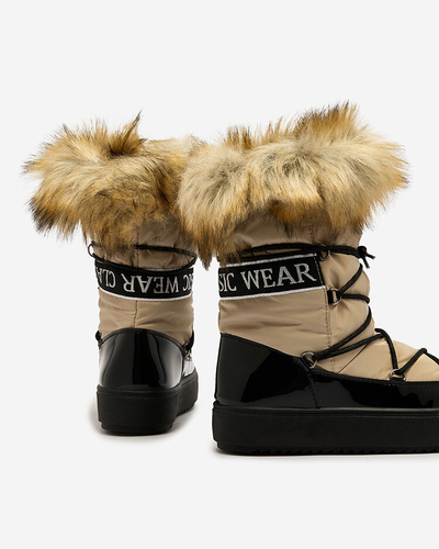 Royalfashion Béžovo-čierne slip-on čižmy a'la snow boots for women Gomllo
