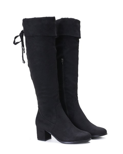 Czarne kozaki na słupku Rozalia - Obuwie