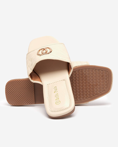 Dámske béžové papuče z ekokože so zlatým zdobením Daliso - Obuv