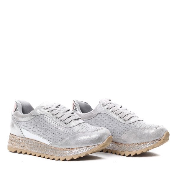 Srebrne, sportowe buty Wendy- Obuwie