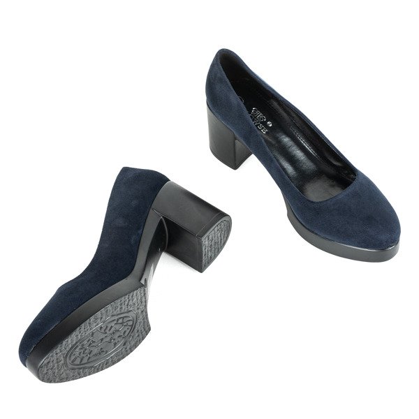 Granatowe czółenka na słupku Leonida - Obuwie