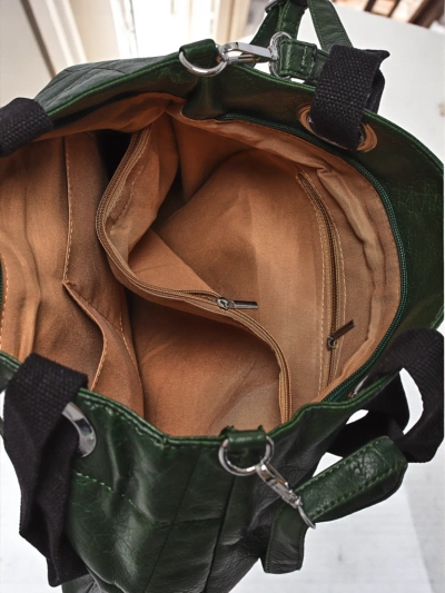 Ženska torba Callista Verde elegantna iz eko usnja, modna zadrga, zelena