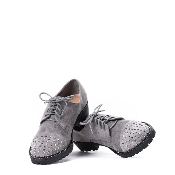 Szare półbuty z cyrkoniami Ashley- Obuwie