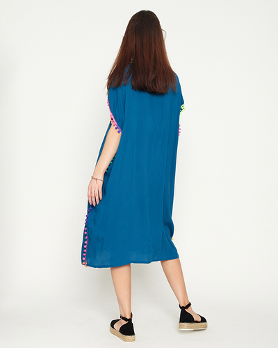 Tyrkysová dámska letná plážová tunika s brmbolcami - Oblečenie