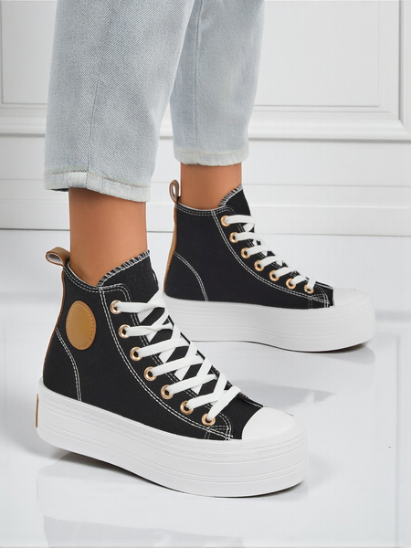 Ženske superge Callisto Nero s platformo, blago, črne, poletje/jesen