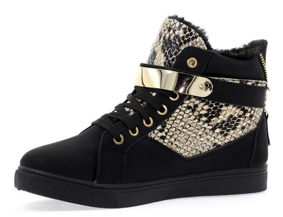 Czarne sneakersy ze złotą ozdobą - Obuwie