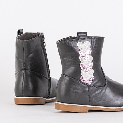 Šedé dievčenské čižmy s ozdobným zvrškom Noksimi- Topánky