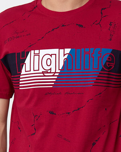 Pánske gaštanové tričko s potlačou - Oblečenie