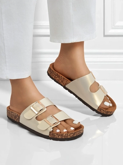 Ženski sandali Royalfashion Aurelia gold – nizki natikači iz eko usnja (velikost 39)