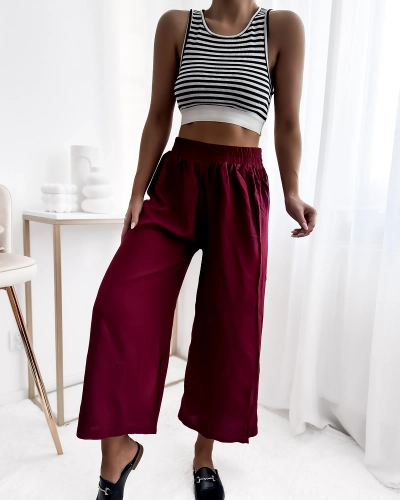 Royalfashion Dámske 7/8 nohavice culotte bordovej farby