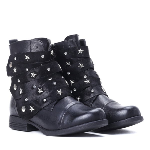 Czarne workery ze skóry eko Stars- Obuwie