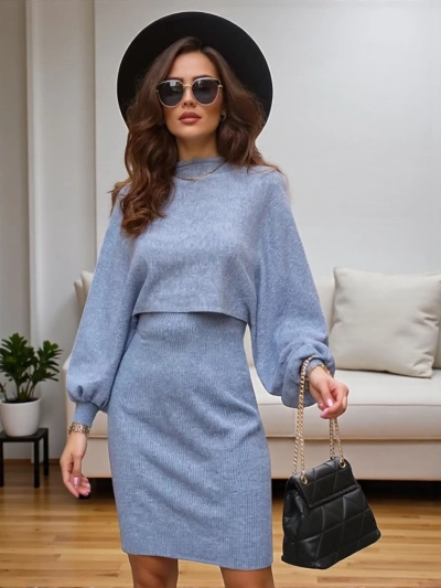 Royalfashion Dámsky komplet so svetrom a šatami