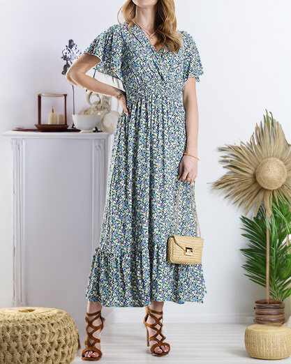 Dámske kvetinové midi šaty vo fialovej farbe - Oblečenie