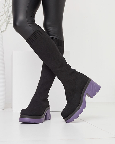 OUTLET Dámske čižmy na podpätku v čiernofialovej farbe Korlicca- Obuv