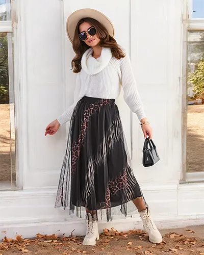 Royalfashion Vzorovaná ženská midi sukňa s tutu