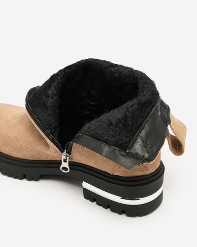 Royalfashion Hnedé čižmy z eko-semišu s remienkom a zipsami Redmisala