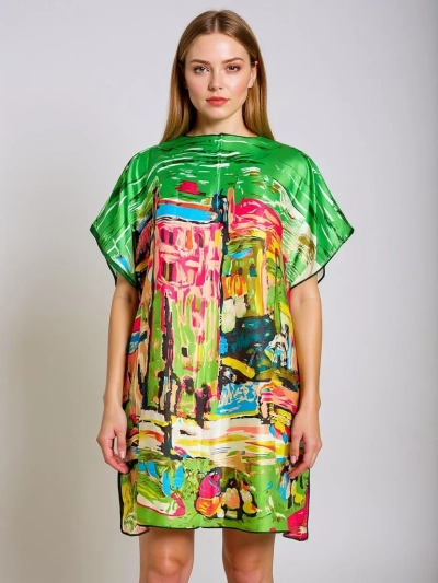 Pareo Athenia Verde by Royalfashion – pisana poliestrska obleka do kolen
