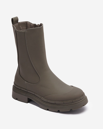 OUTLET Dámske zateplené vysoké čižmy v khaki farbe Jori - Obuv