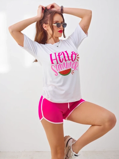 Royalfashion Dámsky športový set s tričkom a šortkami Hello Summer
