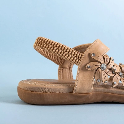 OUTLET Béžové dámske sandále s kvetinami Aflori - Obuv