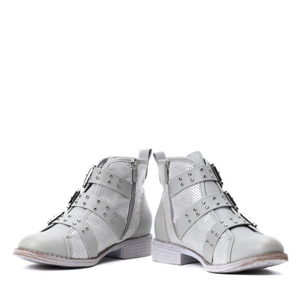 Szaro-srebrne workery z trzema klamrami Momo - Obuwie