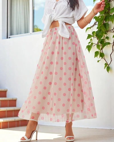 Royalfashion Dámska viskózová midi sukňa s bodkovaným tylom