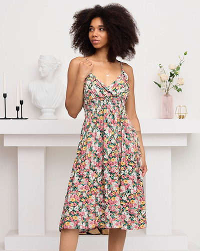 Žlto-ružové dámske letné šaty s kvetmi - Oblečenie