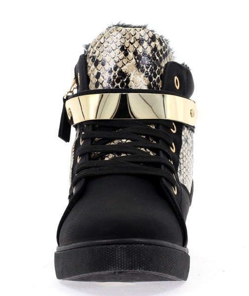 Czarne sneakersy ze złotą ozdobą - Obuwie