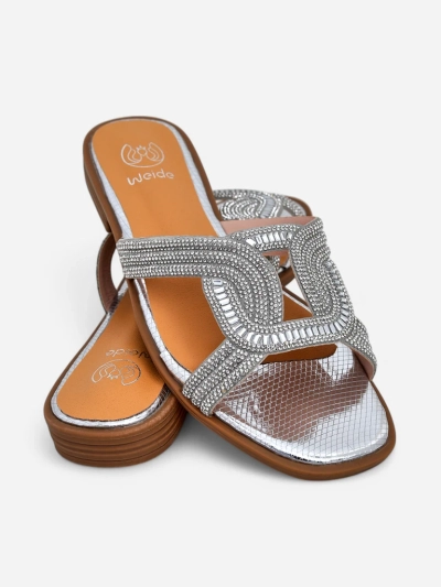 Srebrni sandali Royalfashion Ariadne - ravna peta, ekološko usnje