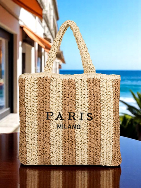 Royalfashion Veľká dámska prútená taška s pruhmi