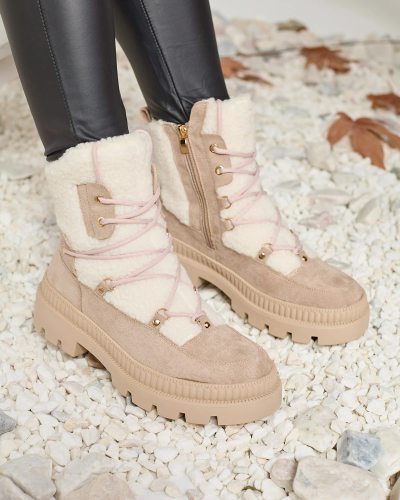 Royalfashion Svetlohnedé dámske trapperské čižmy s ovčou kožou Getatsa