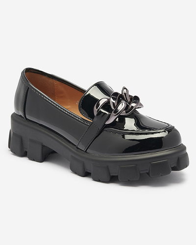 OUTLET Čierne dámske mokasíny z ekokože s ornamentom Ivabos- Obuv