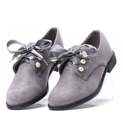 Szare półbuty z perełkami Perle- Obuwie