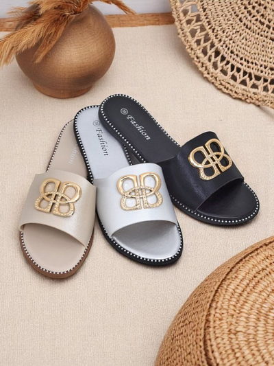 Royalfashion Ženski natikači z ravnim podplatom Aura Gold