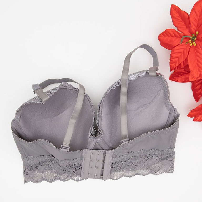 Sivá polstrovaná podprsenka s čipkou - Spodná bielizeň
