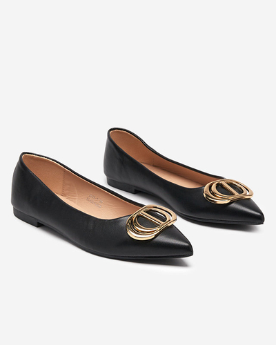 Dámske čierno-zlaté špicaté balerínky s ozdobou na špičke Manico - Footwear