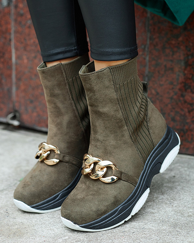 Dámske zelené zateplené čižmy z eko-semišu Cuzitta- Obuv