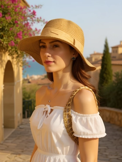 Royalfashion Dámsky slamený klobúk s látkovou stuhou Whisper