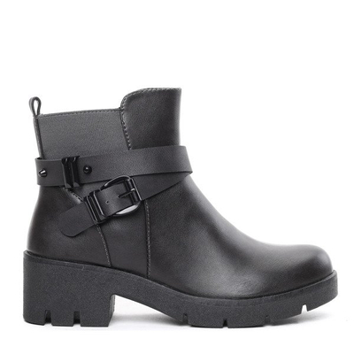 Grafitowe botki na grubym obcasie Geltrude- Obuwie